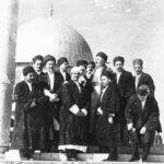 Muzaffer Effendi, ra, and his beloved dervishes who traveled with him to the Holy Land. Effendi is standing at the Dome of the Rock, the place from which Prophet Muhammad, saws, ascended through the seven heavens and entered the Divine Presence closer than two bow lengths. Effendi and his dervishes seem to be poised to ascend also. Effendi's gaze soars. It is beautiful because Effendi blesses this holy ground with his heart and with the heart of his dervishes. It is not an act of claiming possession but rather an act of dedication for all humanity. A gesture pointing the way for humanity, to retun altogether to their Lord and Lover. Here, from the holy ground of your Heart you can ascend to your Beloved. Eid Mubarak! Fariha al Jerrahi